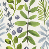 Green and purple Botanical Floral Peel and Stick Removable Wallpaper