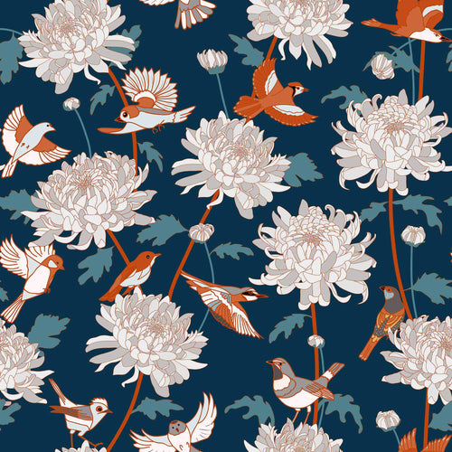 Blue Flowers Peel and Stick Removable Wallpaper