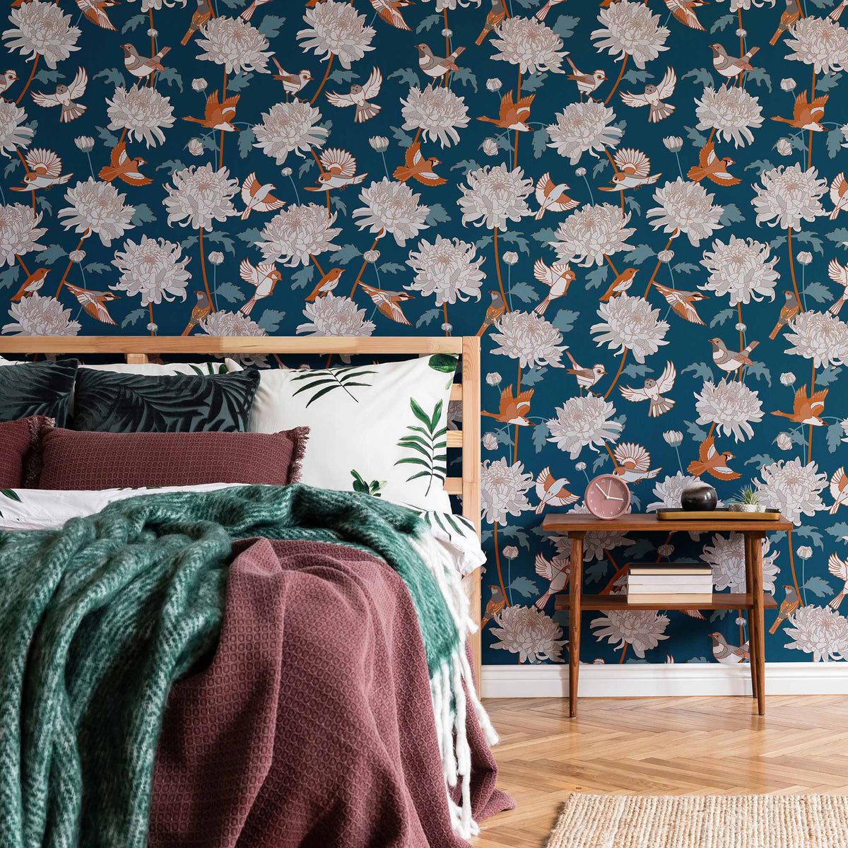 Blue Flowers Peel and Stick Removable Wallpaper | Walls By Me