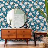 Blue Flowers Peel and Stick Removable Wallpaper