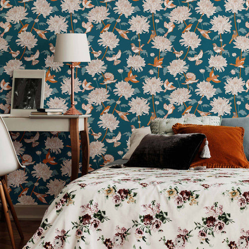 Blue Flowers Peel and Stick Removable Wallpaper