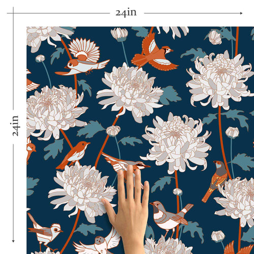 Blue Flowers Peel and Stick Removable Wallpaper
