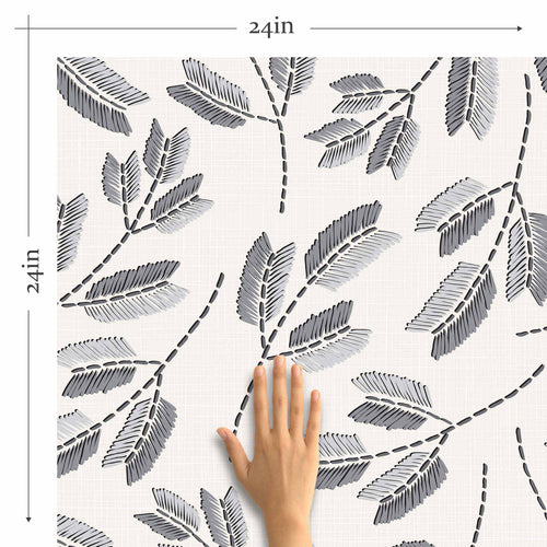 gorgeous print of embroidered leaves on a canvas base