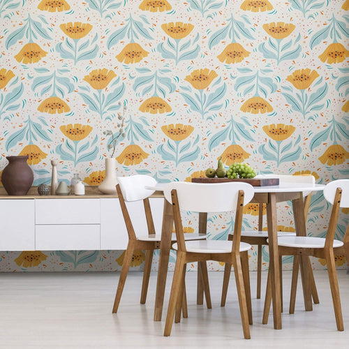 Yellow Botanical Floral Peel and Stick Removable Wallpaper