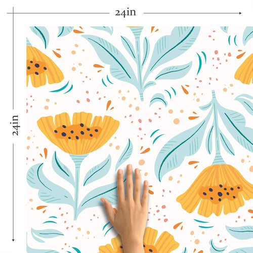 Yellow Botanical Floral Peel and Stick Removable Wallpaper