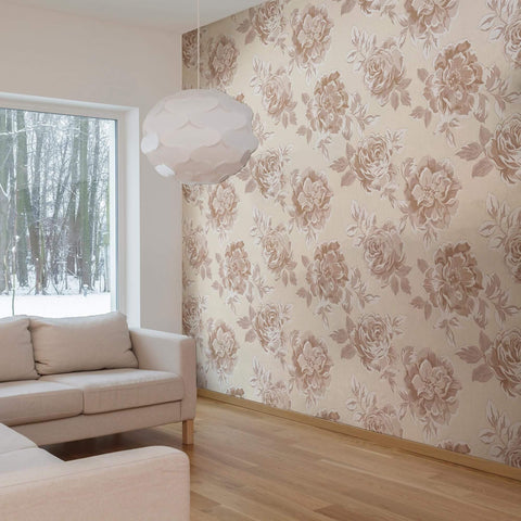 Brown and Beige Floral Floral Removable Wallpaper 4035| Walls By Me