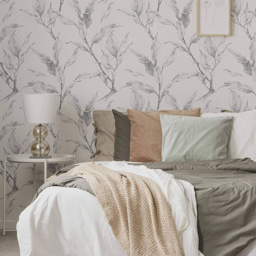 Grey Floral Peel and Stick Removable Wallpaper