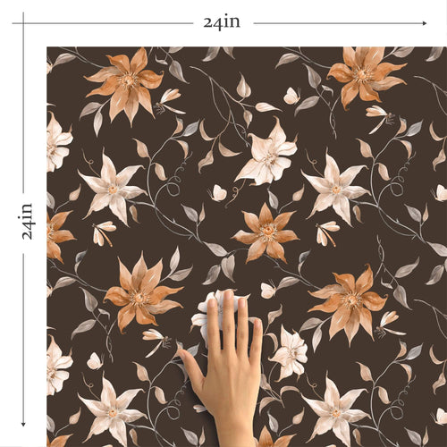 Brown Floral Peel and Stick Removable Wallpaper
