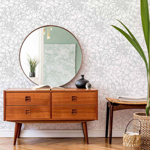 Black and White Flowers Peel and Stick Removable Wallpaper for home