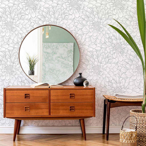 Black and White Flowers Peel and Stick Removable Wallpaper for home