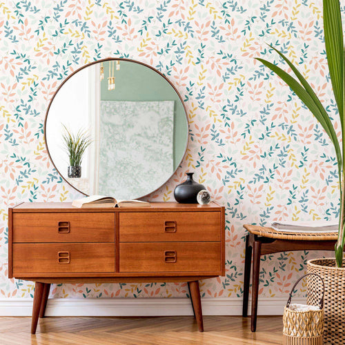 A simple solution for monotonous spaces, this vibrant floral wallpaper is brimming with feel-good vibes!
