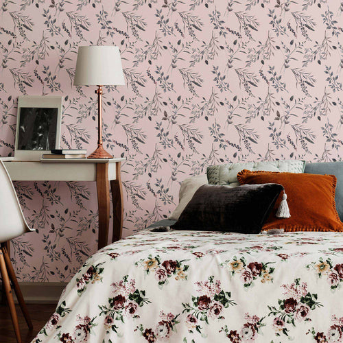 Pink Leaves Peel and Stick Removable Wallpaper