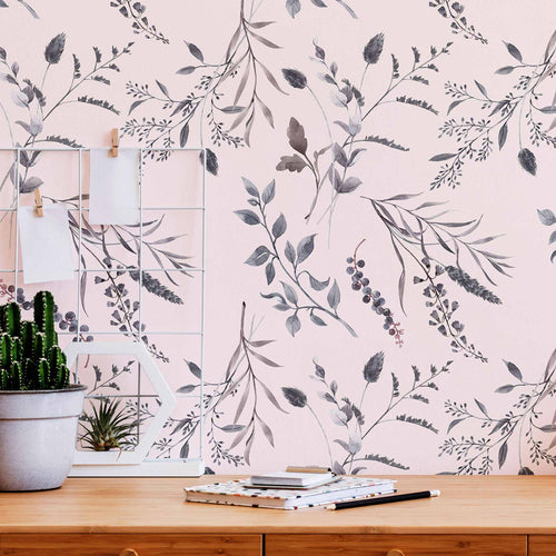 Pink Leaves Peel and Stick Removable Wallpaper