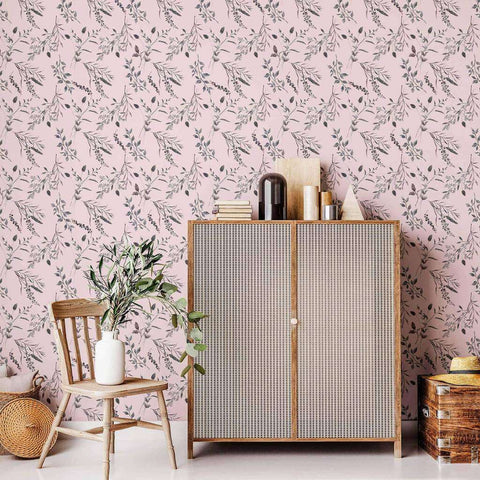 Pink Leaves Peel and Stick Removable Wallpaper