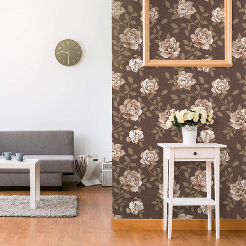 Brown Textured Floral Removable Wallpaper 1645| Walls By Me