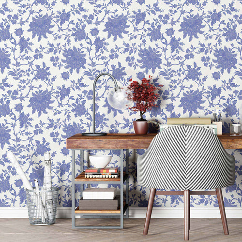 Blue Flowers Peel and Stick Removable Wallpaper 8550