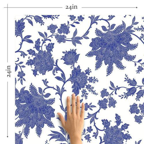 Blue Flowers Peel and Stick Removable Wallpaper 8551