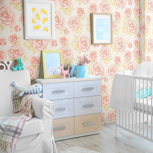 Red and Pink Textured Floral Peel and Stick Removable Wallpaper