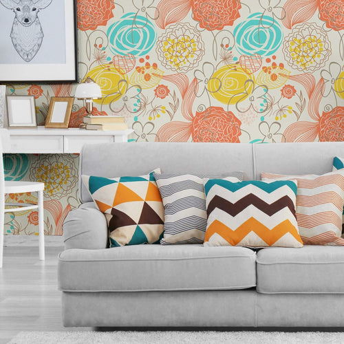 Red Heart Floral Removable Wallpaper 2097| Walls By Me