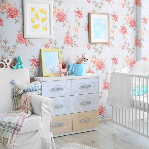 Pink and Blue Textured Floral Removable Wallpaper 0607| Walls By Me