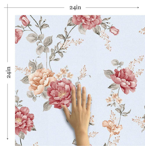 Pink and Blue Textured Floral Removable Wallpaper 0607| Walls By Me