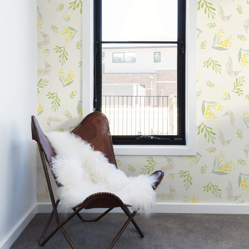 Green and Beige Birds Floral Removable Wallpaper 8273| Walls By Me