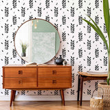 Black and White Leaves Peel and Stick Removable Wallpaper