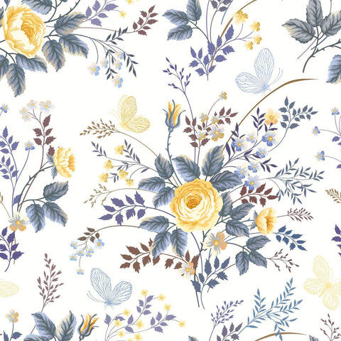 Yellow Botanical Peel and Stick Removable Wallpaper for sale