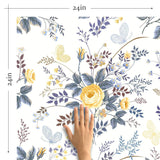 Yellow Botanical Peel and Stick Removable Wallpaper for sale