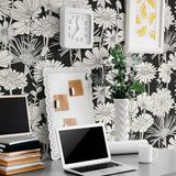 White and Black Hand Drawn Floral Removable Wallpaper 5539| Walls By Me