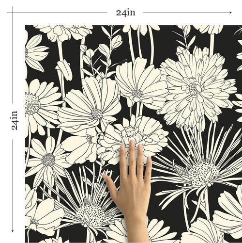 White and Black Hand Drawn Floral Removable Wallpaper 5539| Walls By Me