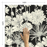 White and Black Hand Drawn Floral Removable Wallpaper 5539| Walls By Me