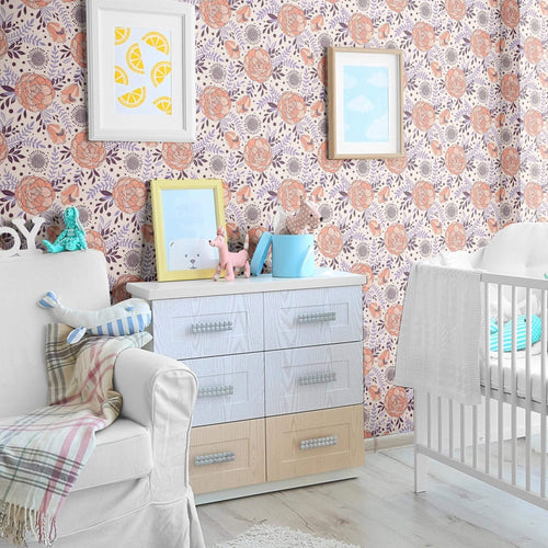 Orange and Purple Botanical Floral Removable Wallpaper 6586| Walls By Me