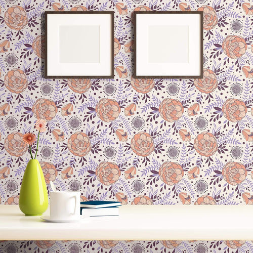 Orange and Purple Botanical Floral Removable Wallpaper 6586| Walls By Me
