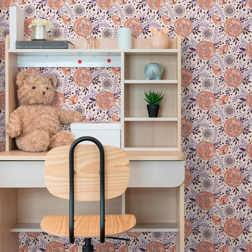 Orange and Purple Botanical Floral Removable Wallpaper 6586| Walls By Me