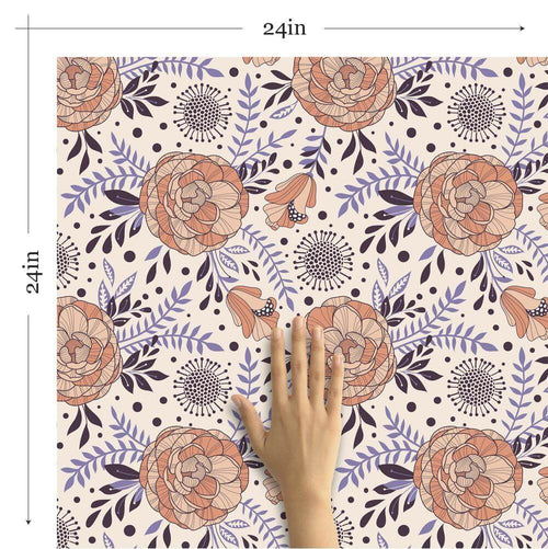 Orange and Purple Botanical Floral Removable Wallpaper 6586| Walls By Me