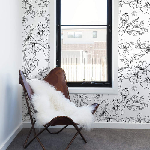 Black and White Textured Floral Peel and Stick Removable Wallpaper