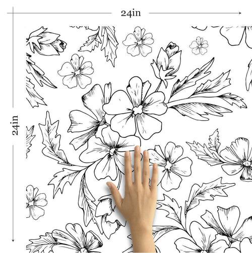 Black and White Textured Floral Peel and Stick Removable Wallpaper