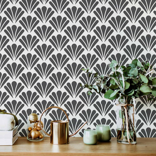 Black and White Shell Peel and Stick Removable Wallpaper