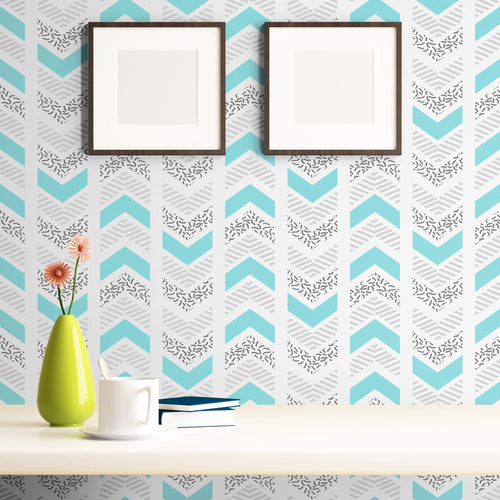 Silver and Blue Chevron Geometric Peel and Stick Removable Wallpaper