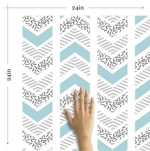 Silver and Blue Chevron Geometric Peel and Stick Removable Wallpaper