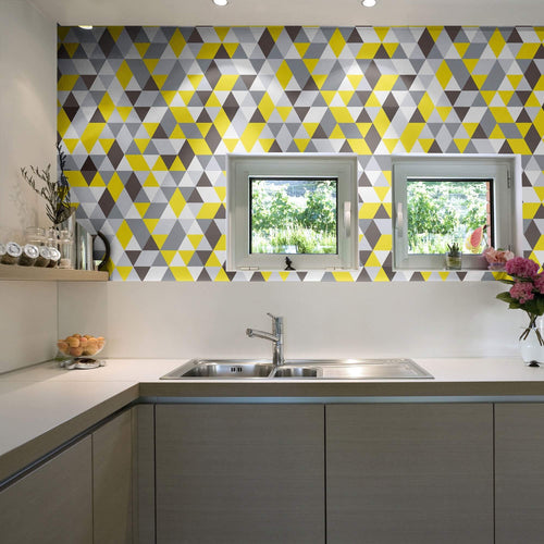 Yellow and Grey Triangles Geometric Removable Wallpaper 3954| Walls By Me