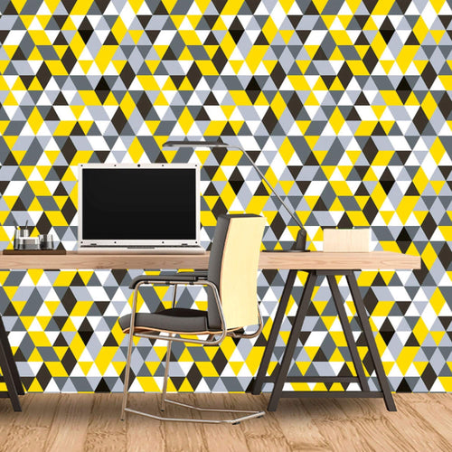 Yellow and Grey Triangles Geometric Removable Wallpaper 3954| Walls By Me