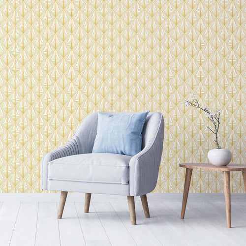 Vintage finesse takes a fun route in this distinctive peel and stick wallpaper.