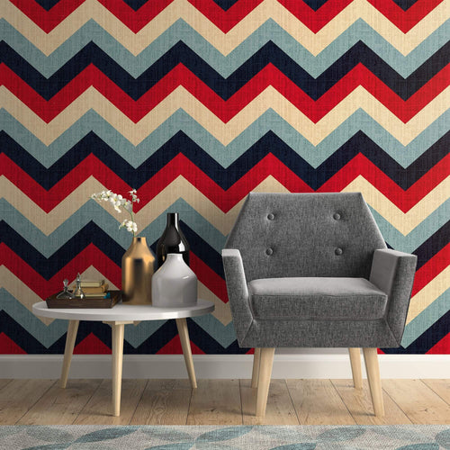 Red and Blue Chevron Geometric Removable Wallpaper 7037| Walls By Me