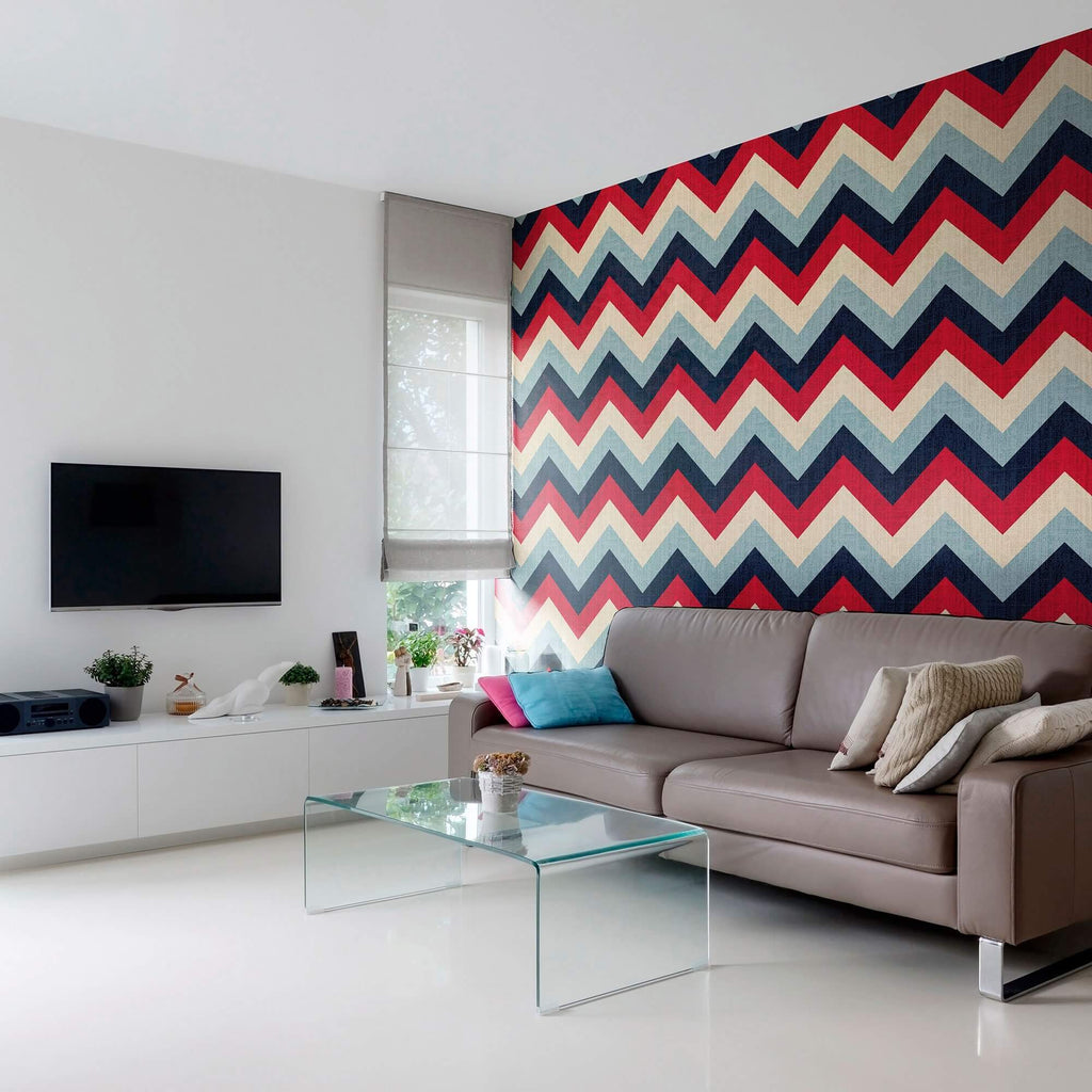 Red and Blue Chevron Geometric Wallpaper | Walls By Me