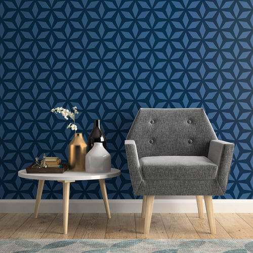 Royal Blue Diamond Geometric Peel and Stick Removable Wallpaper