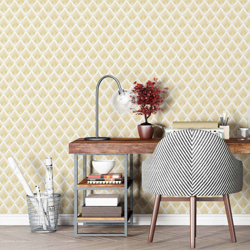 Yellow Sunburst Peel and Stick Removable Wallpaper for home