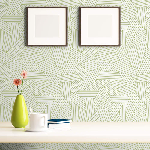 Green and Tan Pattern Geometric Peel and Stick Removable Wallpaper