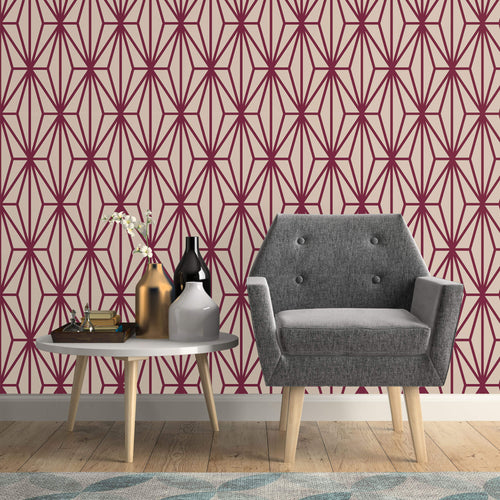 Violet and Beige Diamond Geometric Peel and Stick Removable Wallpaper